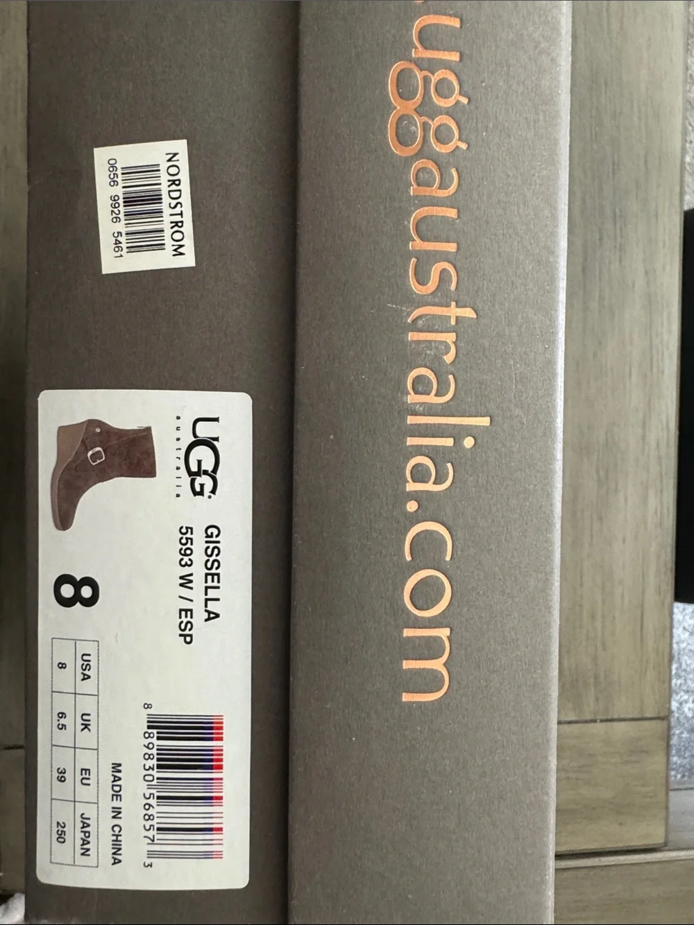 UGG Chestnut Suede Wedge Bootie with Buckle Detail Size 8